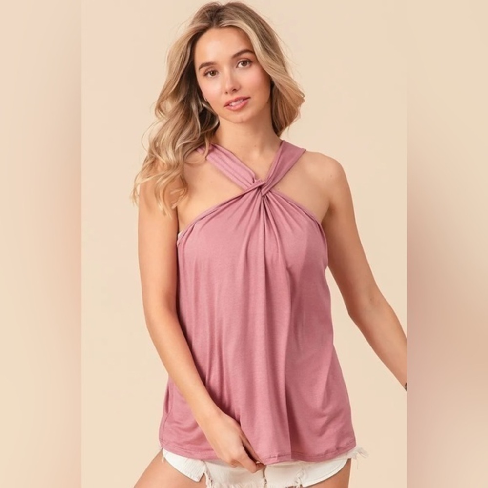 BiBi Rayon Span Jersey Knit Halter Neck Tank Top